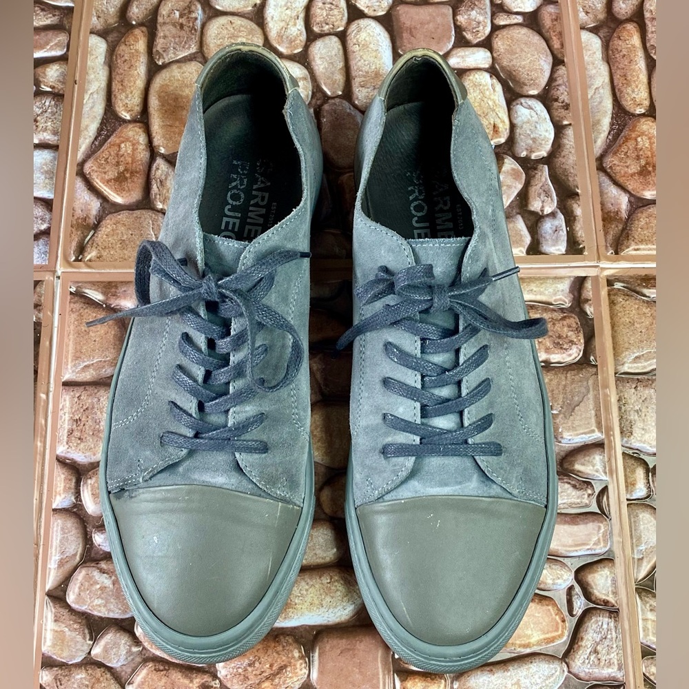 MENS GARMENT PROJECT GRAY SUEDE LEATHER CAP TOE TRAINER SHOES 45